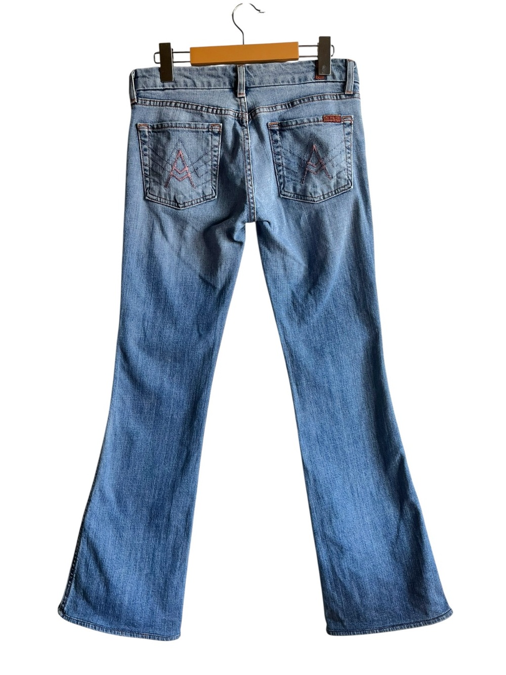 7 For All Mankind Pink A Pocket Flare Bootcut Jeans Size 27 Blue - Picture 7 of 15